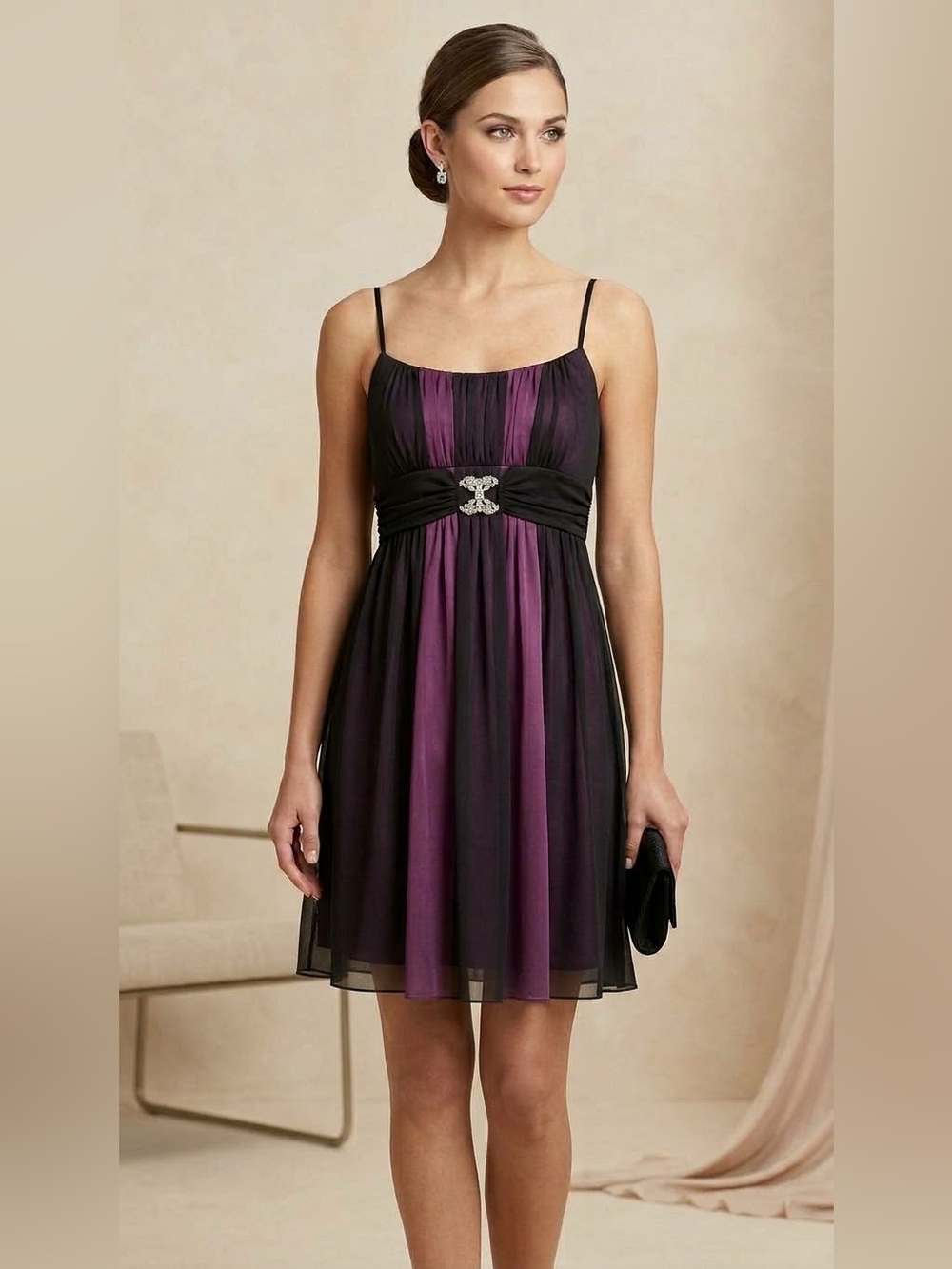TRIXXI Purple and Black Spaghetti-Strap Cocktail Dress size medium
